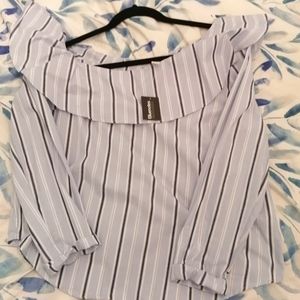 Stripped blue quarter sleeved blouse